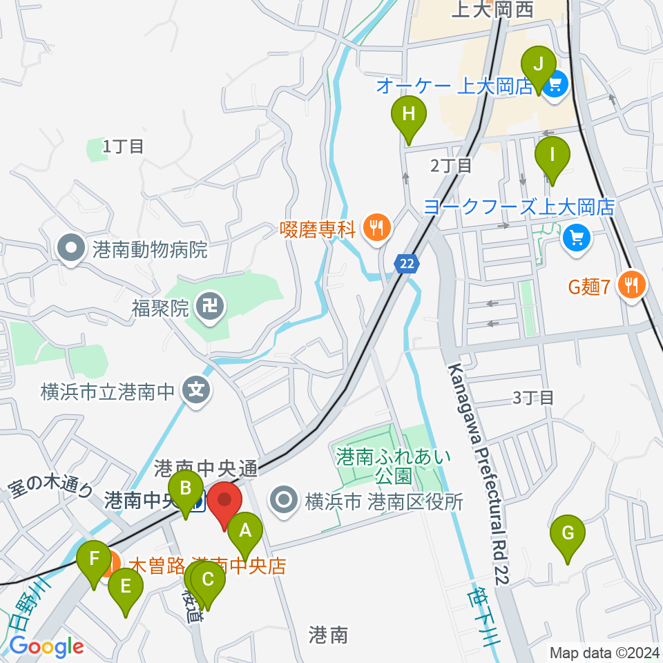 横浜市港南公会堂周辺のカフェ一覧地図