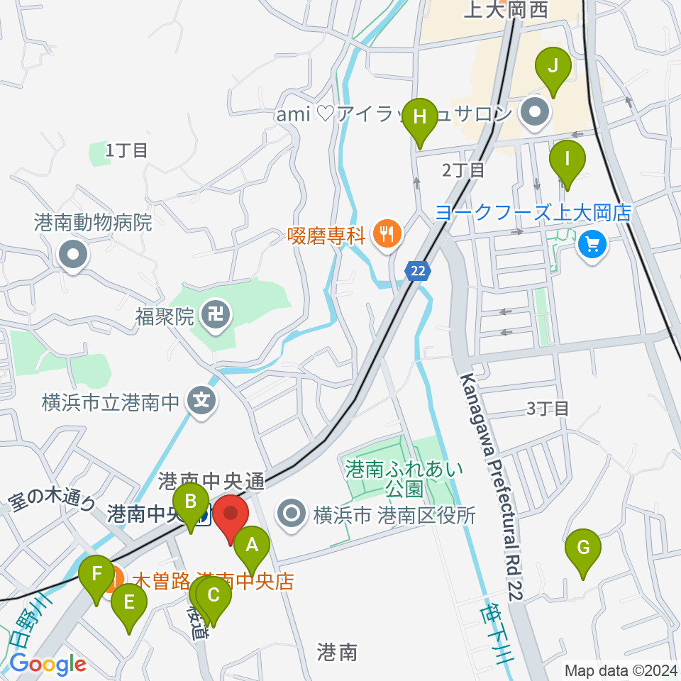 横浜市港南公会堂周辺のカフェ一覧地図