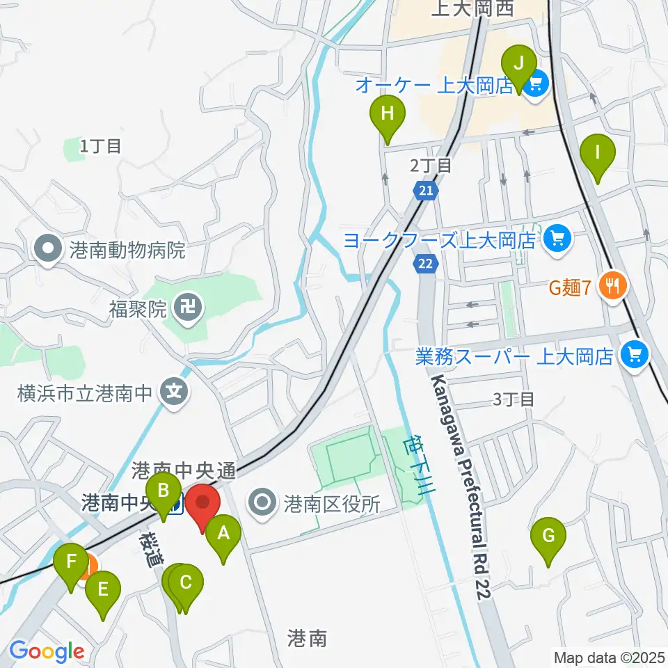 横浜市港南公会堂周辺のカフェ一覧地図