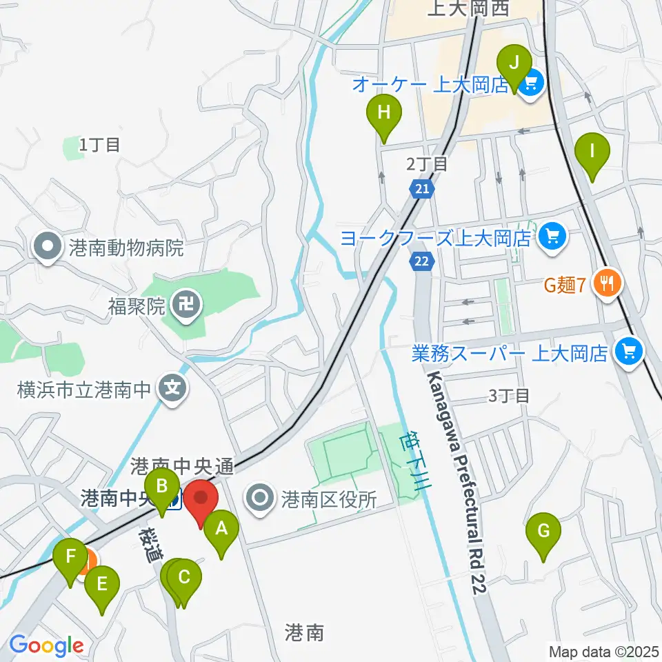 横浜市港南公会堂周辺のカフェ一覧地図