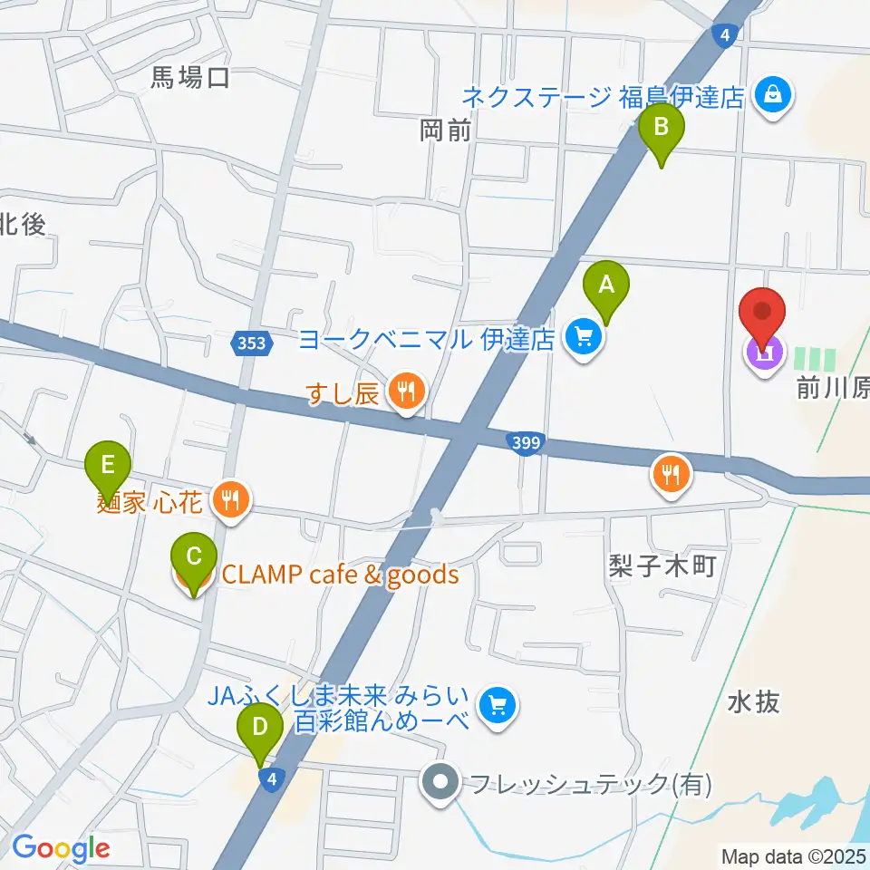 伊達市ふるさと会館MDDホール周辺のカフェ一覧地図