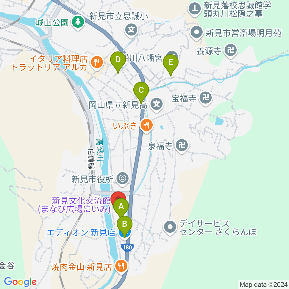 新見文化交流館（まなび広場にいみ）周辺のカフェ一覧地図