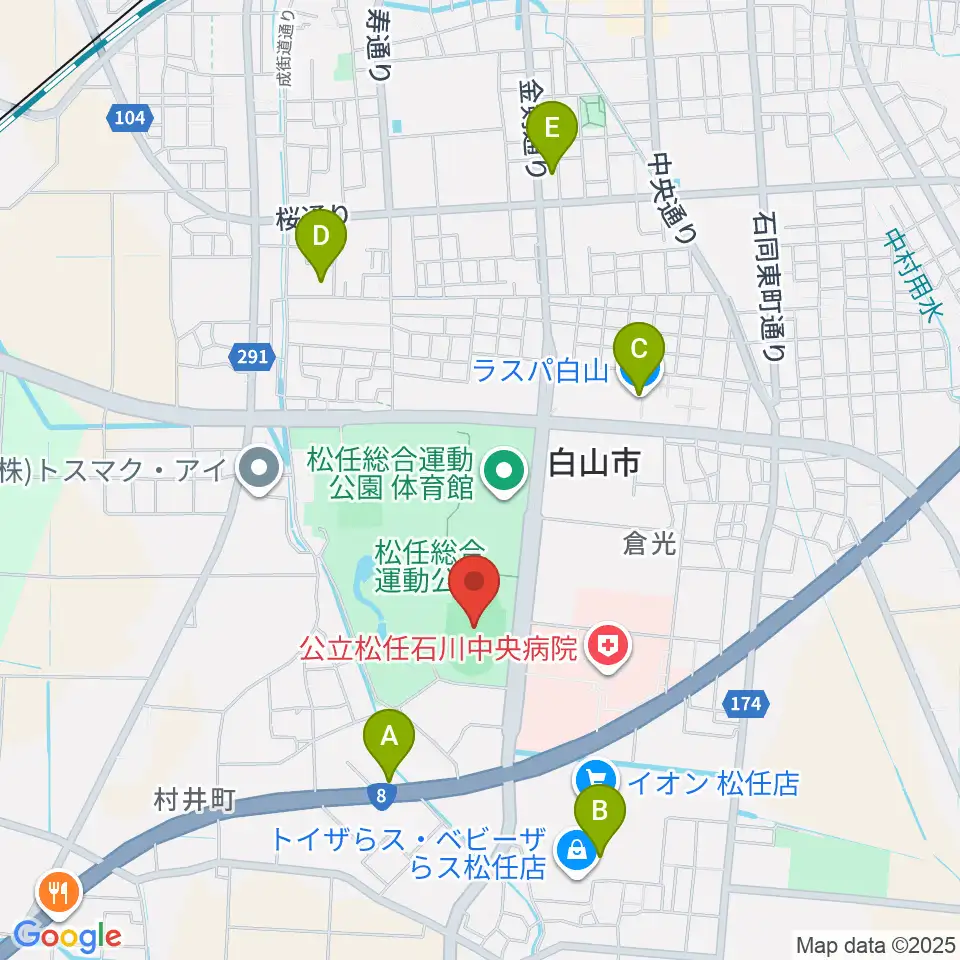 松任総合運動公園陸上競技場周辺のカフェ一覧地図