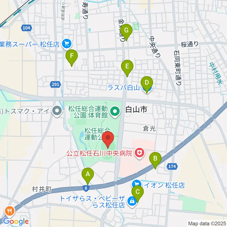 松任総合運動公園陸上競技場周辺のカフェ一覧地図
