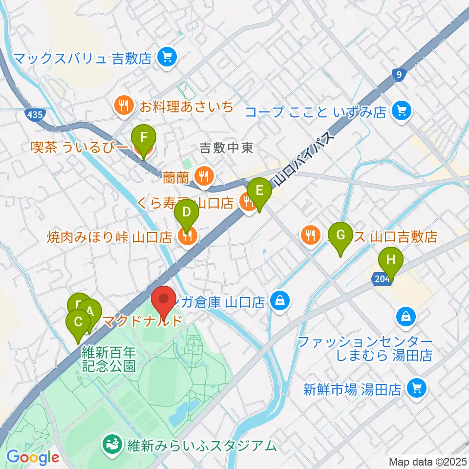 維新百年記念公園ラグビー・サッカー場周辺のカフェ一覧地図