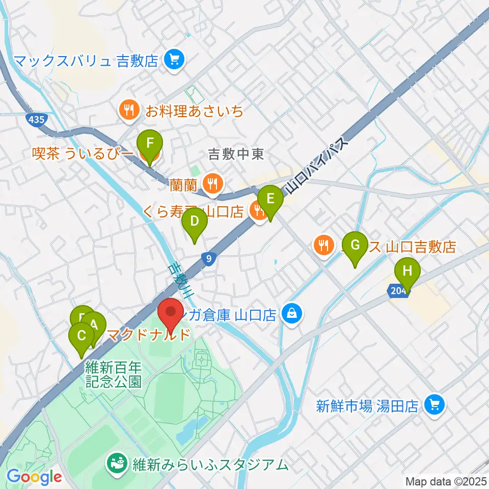 維新百年記念公園ラグビー・サッカー場周辺のカフェ一覧地図
