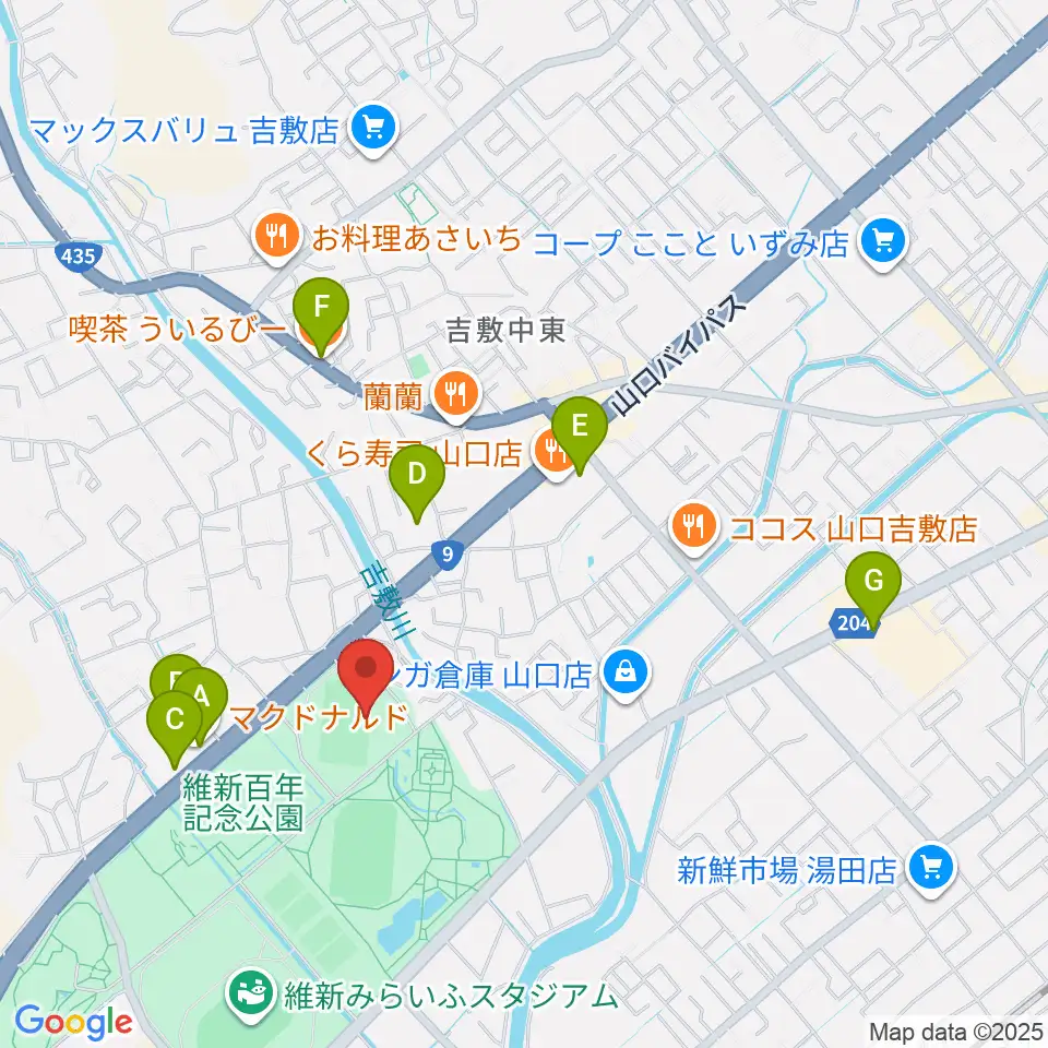 維新百年記念公園ラグビー・サッカー場周辺のカフェ一覧地図