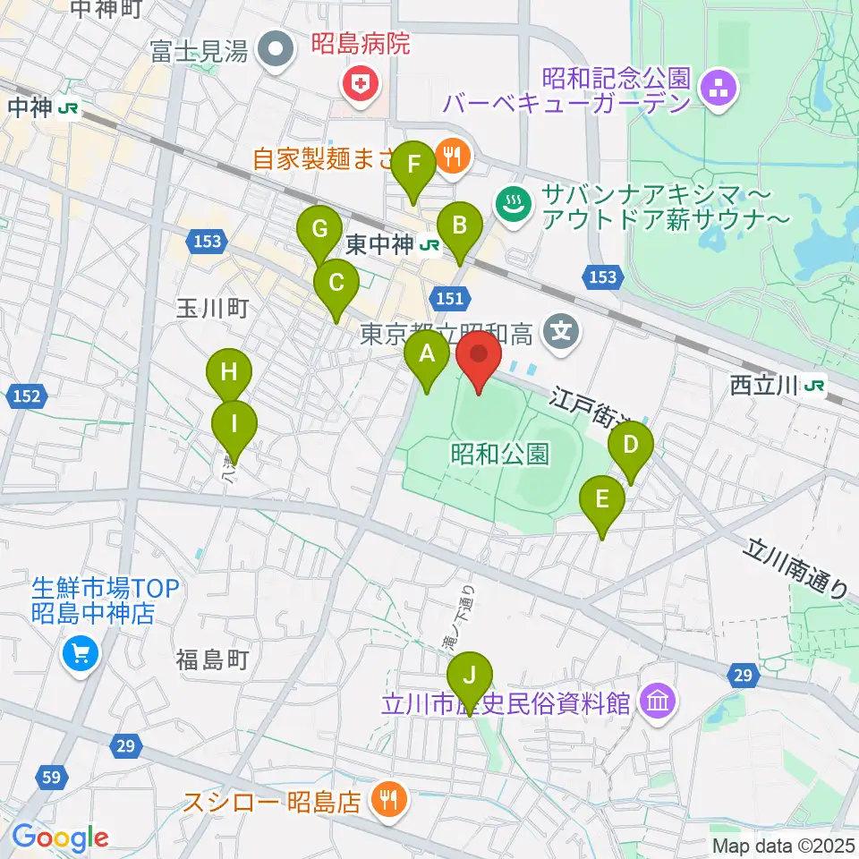 S&D昭島スタジアム周辺のカフェ一覧地図
