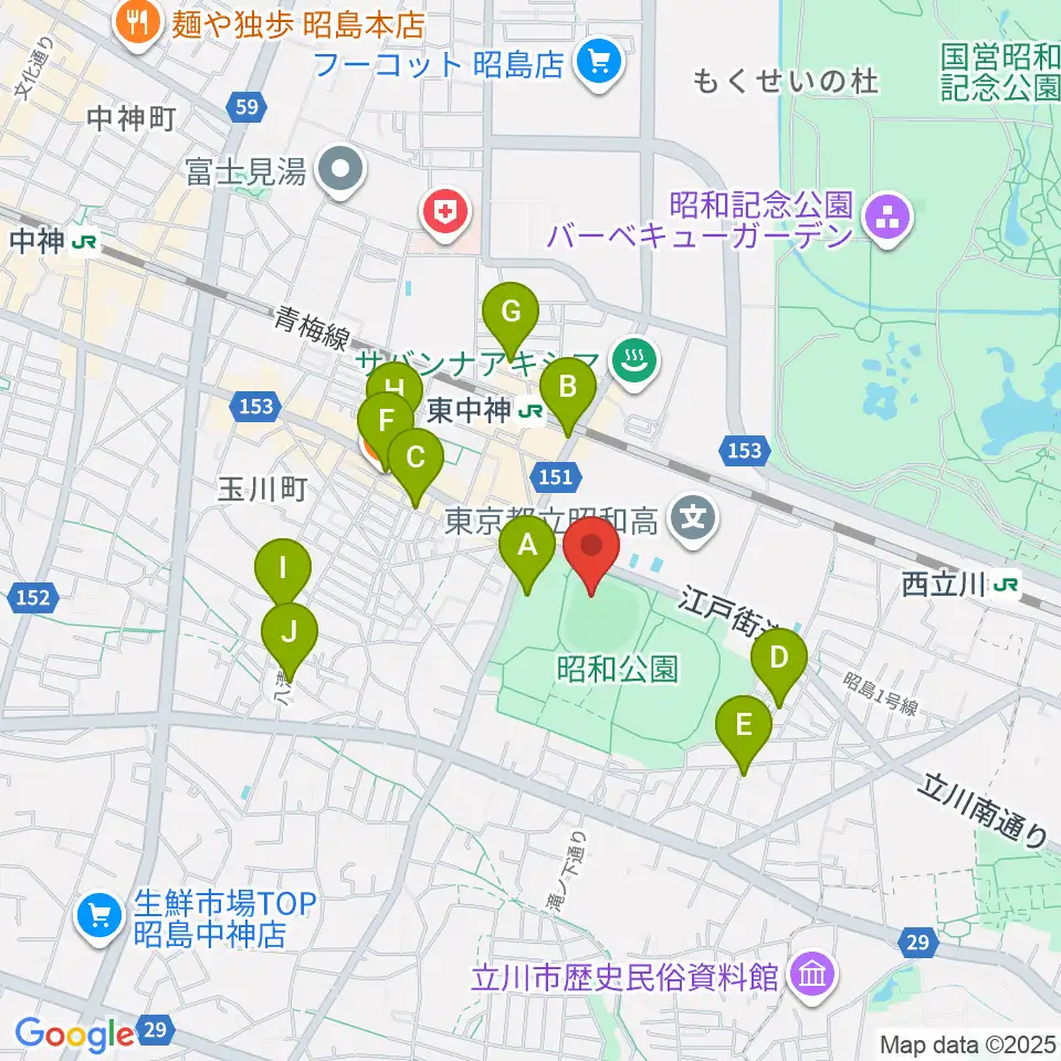 S&D昭島スタジアム周辺のカフェ一覧地図