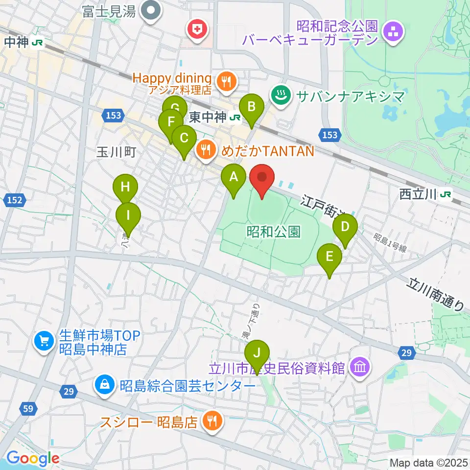 S&D昭島スタジアム周辺のカフェ一覧地図