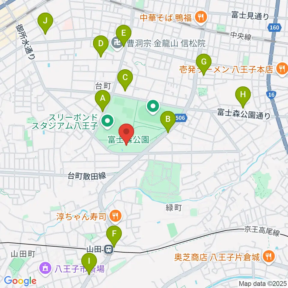 八王子市富士森体育館周辺のカフェ一覧地図