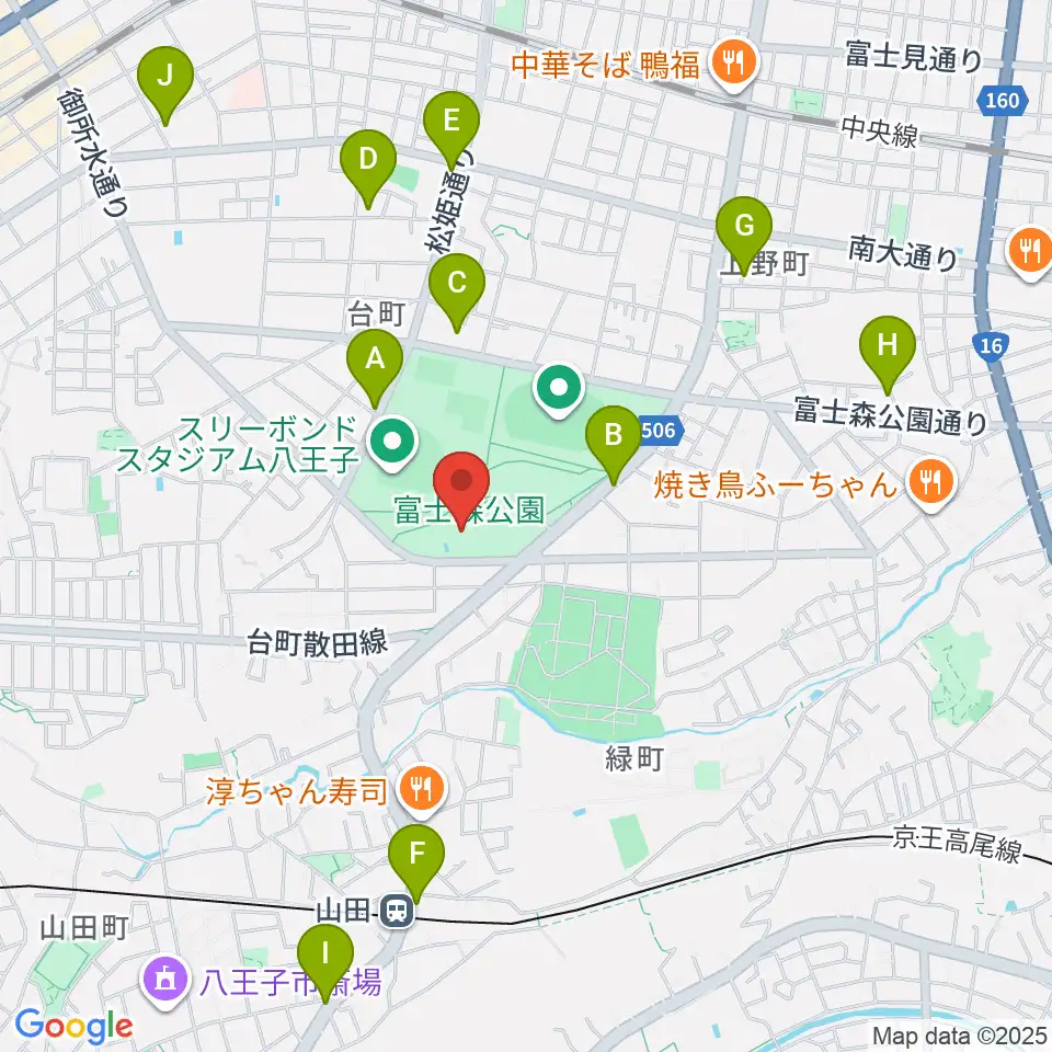 八王子市富士森体育館周辺のカフェ一覧地図