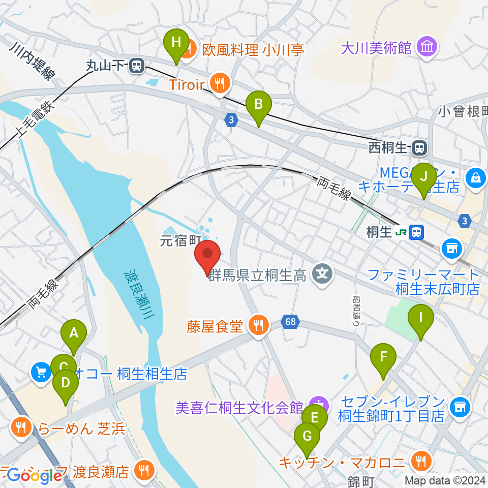 森エンジニアリング桐生スタジアム周辺のカフェ一覧地図