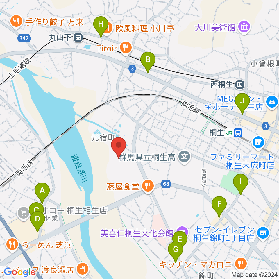 森エンジニアリング桐生スタジアム周辺のカフェ一覧地図