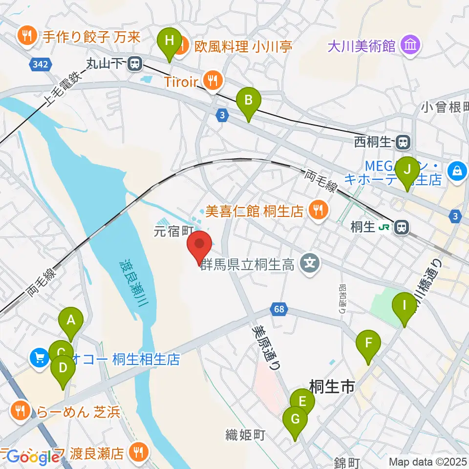 森エンジニアリング桐生スタジアム周辺のカフェ一覧地図