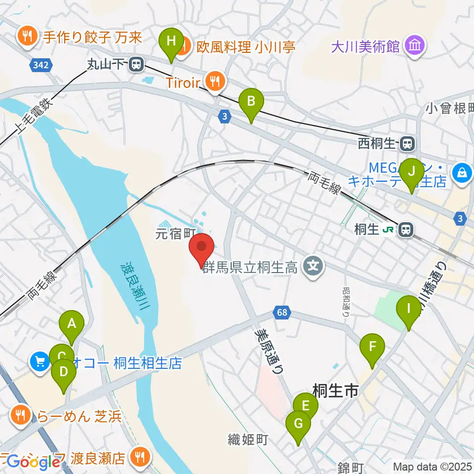 森エンジニアリング桐生スタジアム周辺のカフェ一覧地図