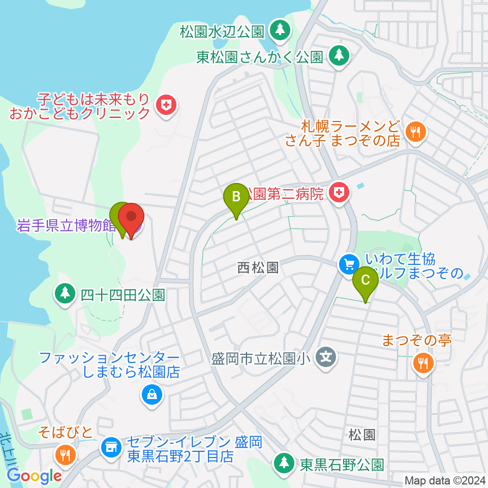 岩手県立博物館周辺のカフェ一覧地図