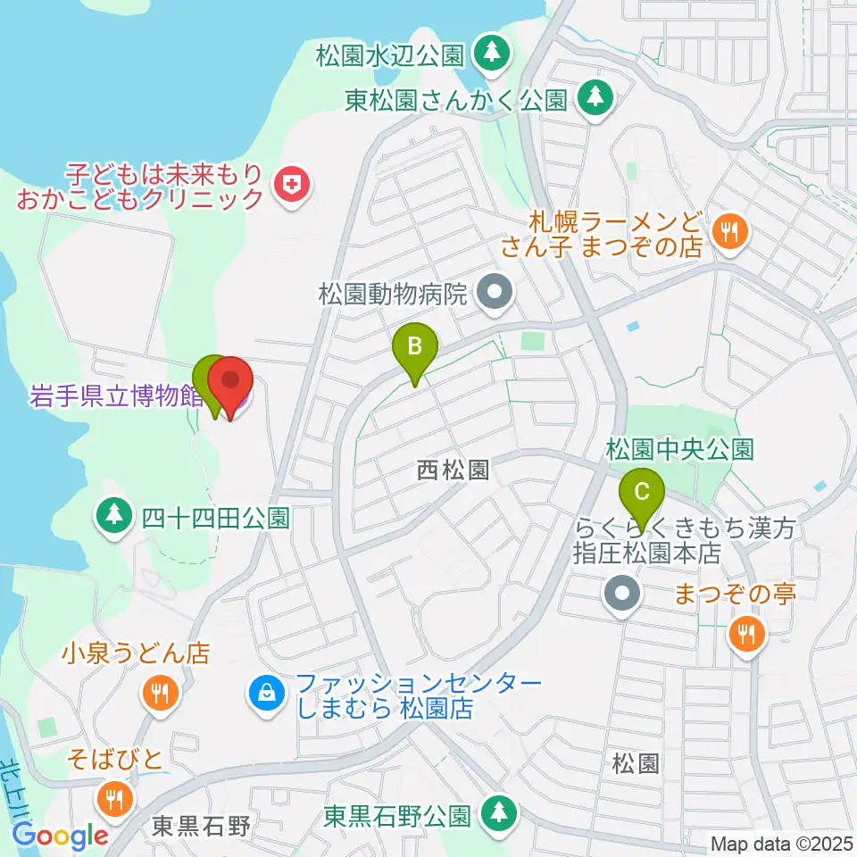 岩手県立博物館周辺のカフェ一覧地図