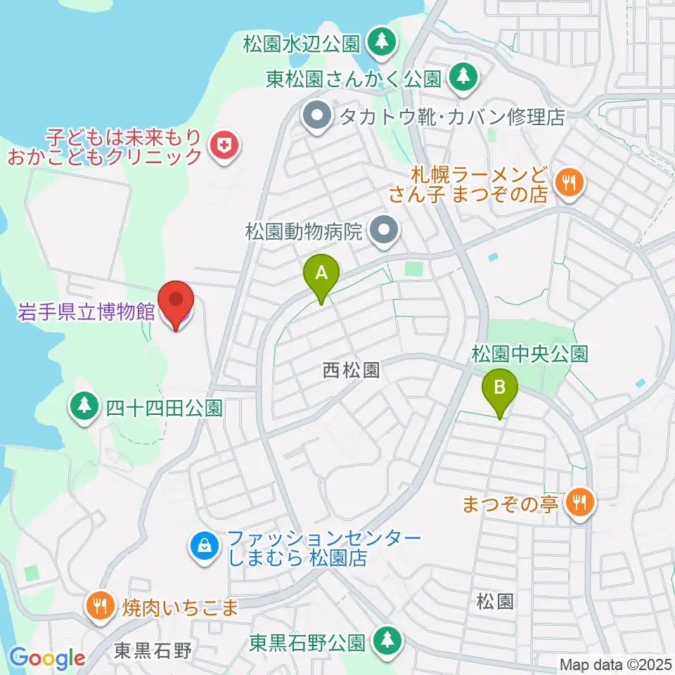 岩手県立博物館周辺のカフェ一覧地図