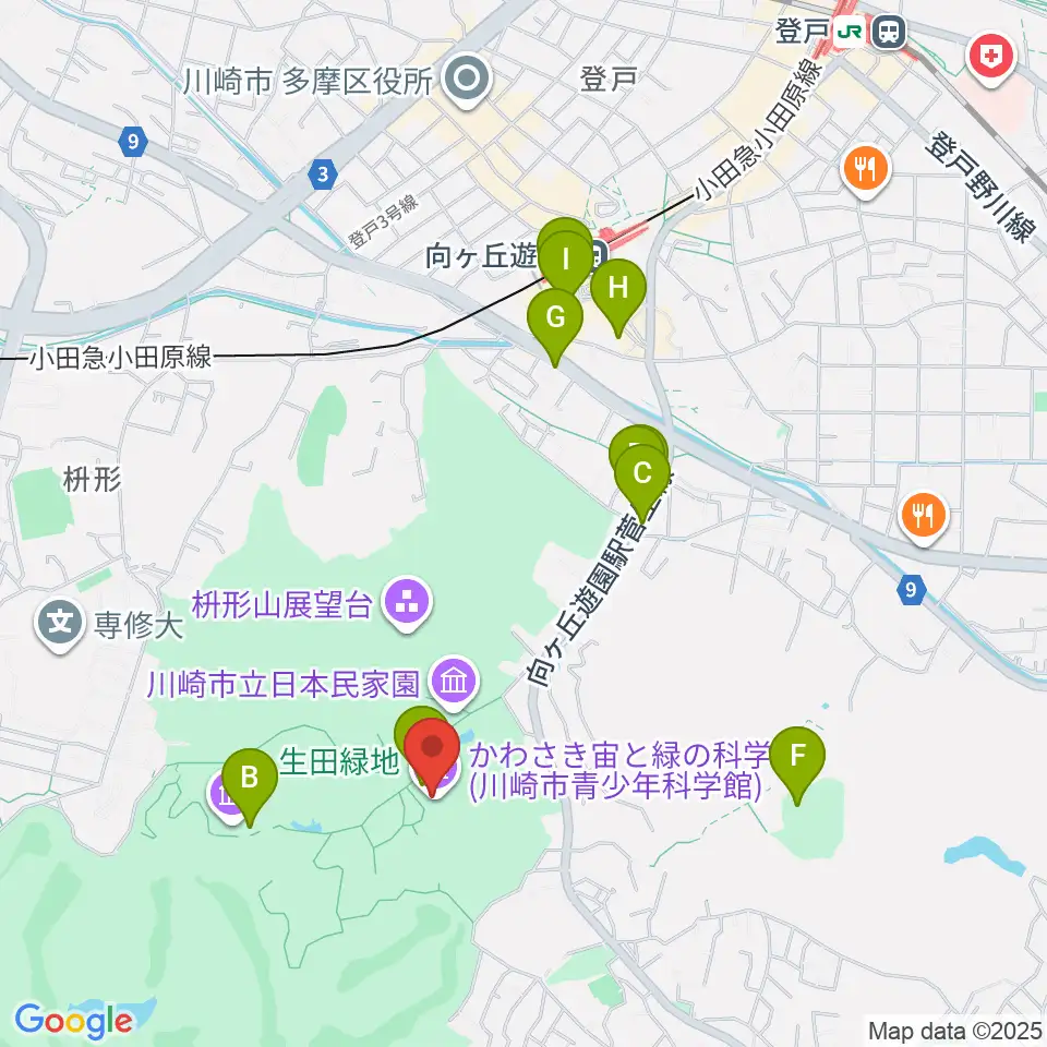 かわさき宙(そら)と緑の科学館周辺のカフェ一覧地図