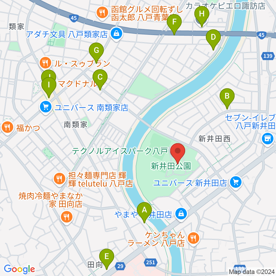 テクノルアイスパーク八戸周辺のカフェ一覧地図