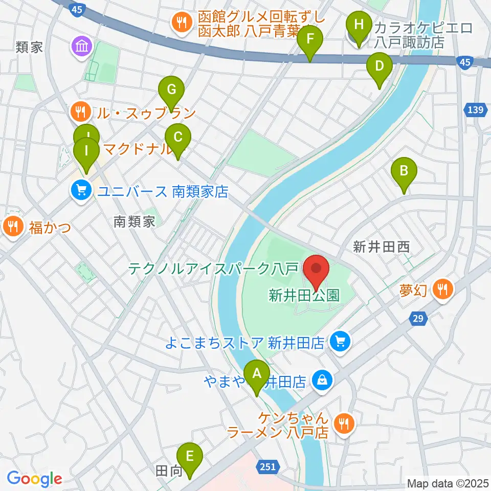 テクノルアイスパーク八戸周辺のカフェ一覧地図