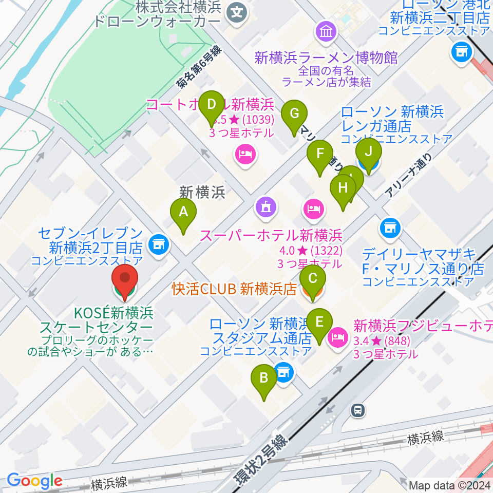 KOSÉ新横浜スケートセンター周辺のカフェ一覧地図