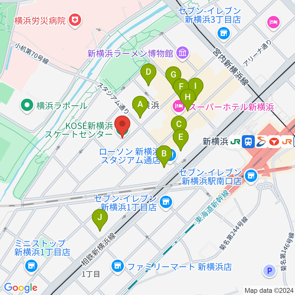 KOSÉ新横浜スケートセンター周辺のカフェ一覧地図