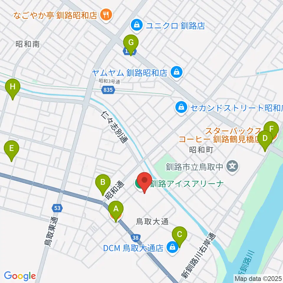 ユタカアイスアリーナくしろ周辺のカフェ一覧地図