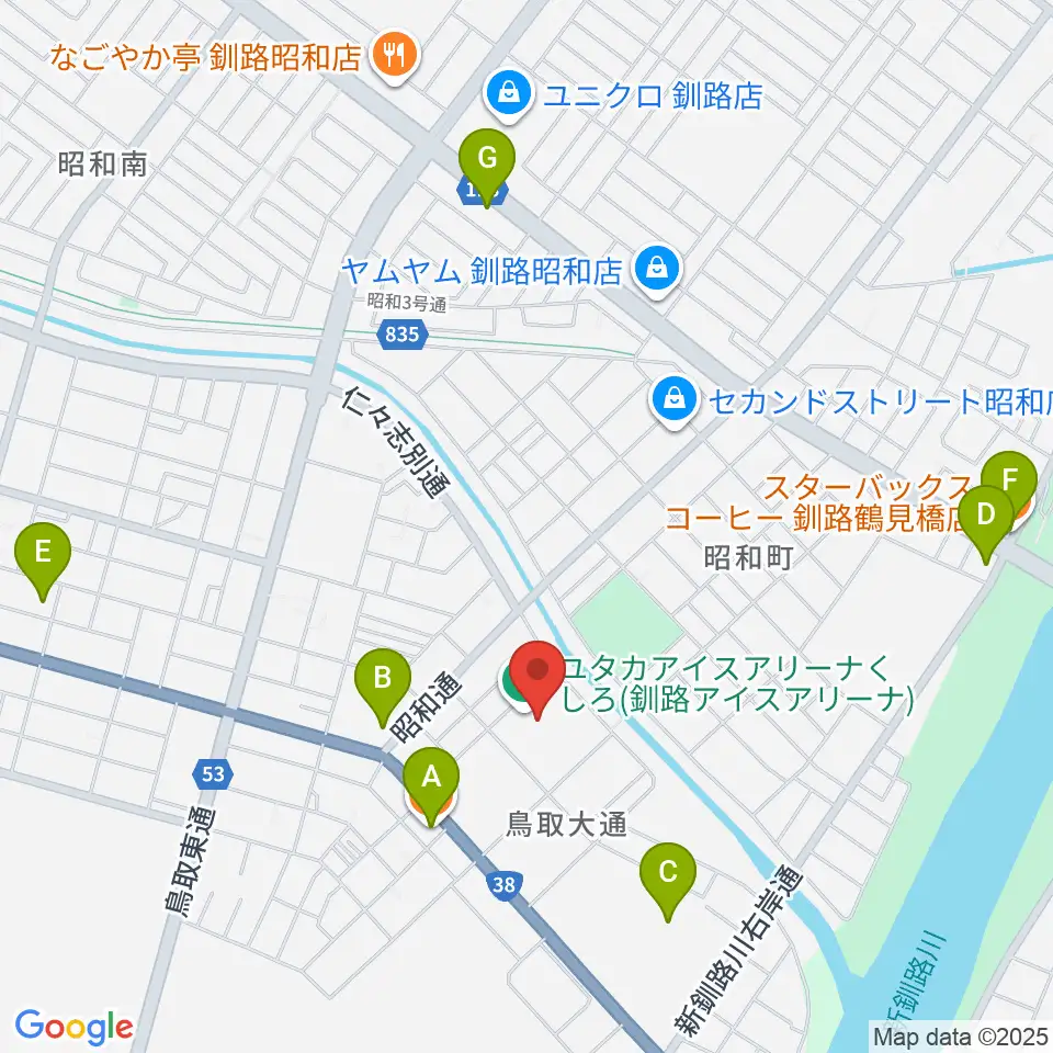ユタカアイスアリーナくしろ周辺のカフェ一覧地図