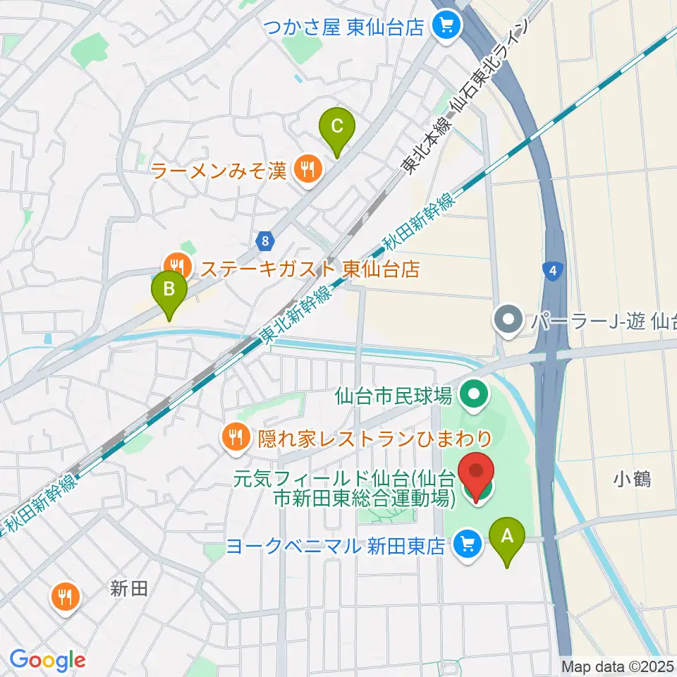 元気フィールド仙台宮城野体育館周辺のカフェ一覧地図