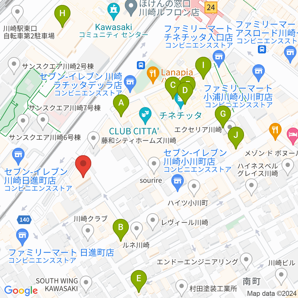 STUDIO楽 川崎店周辺のカフェ一覧地図