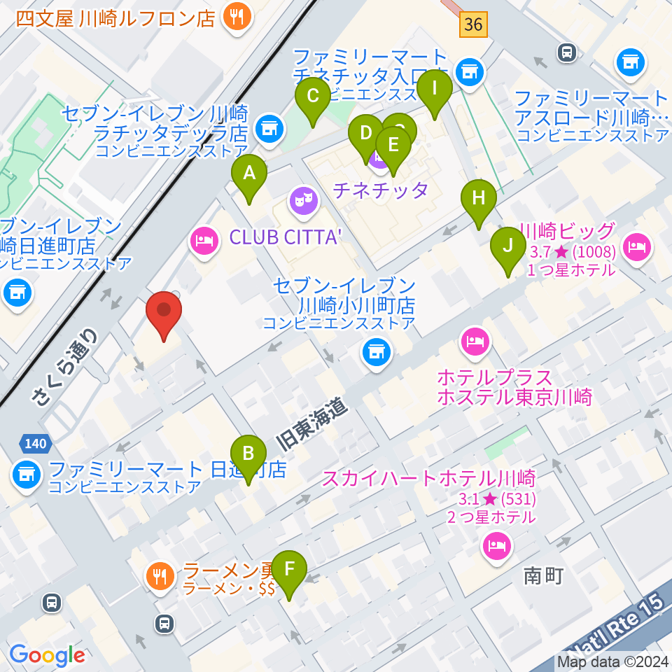 STUDIO楽 川崎店周辺のカフェ一覧地図