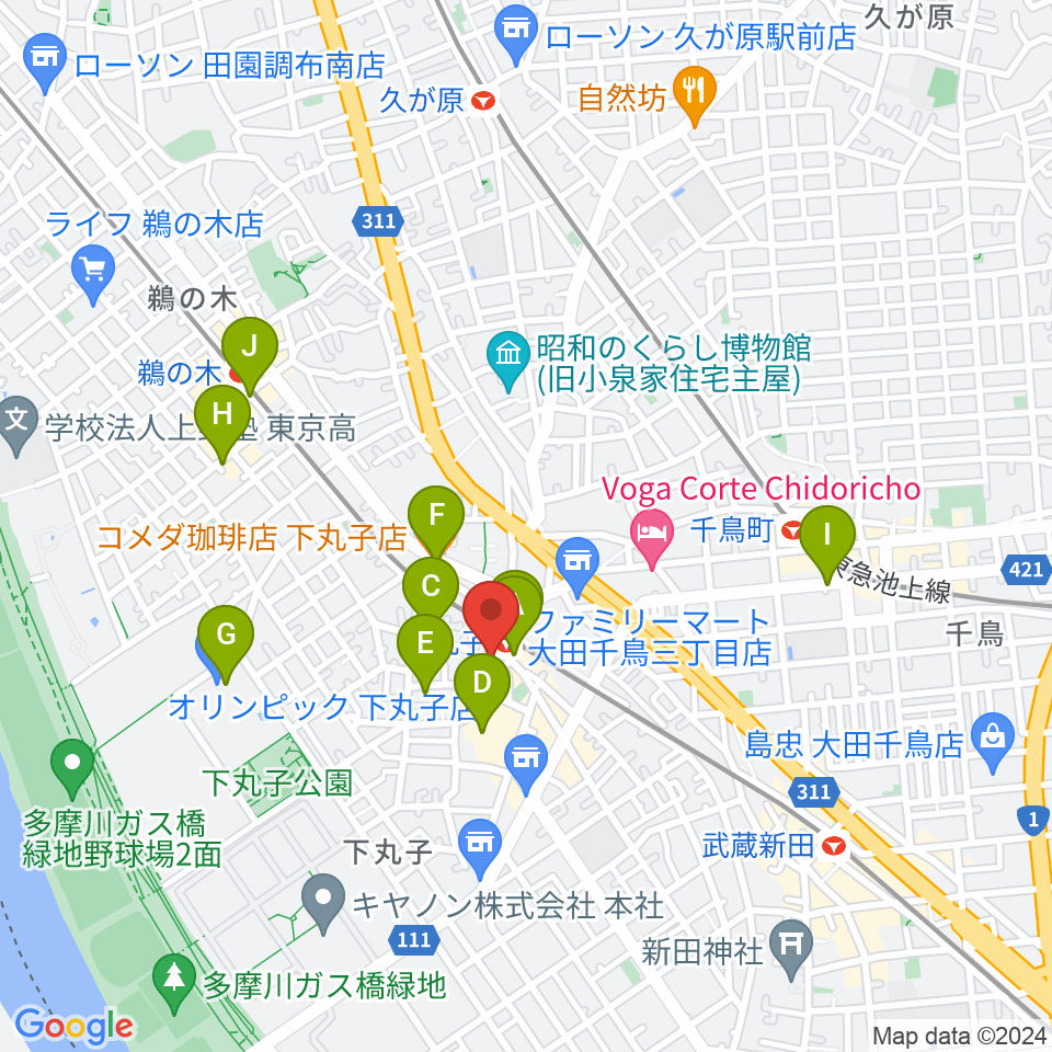STUDIO楽 下丸子店周辺のカフェ一覧地図