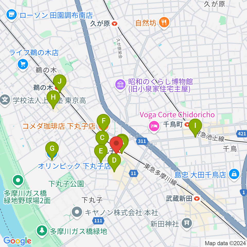 STUDIO楽 下丸子店周辺のカフェ一覧地図