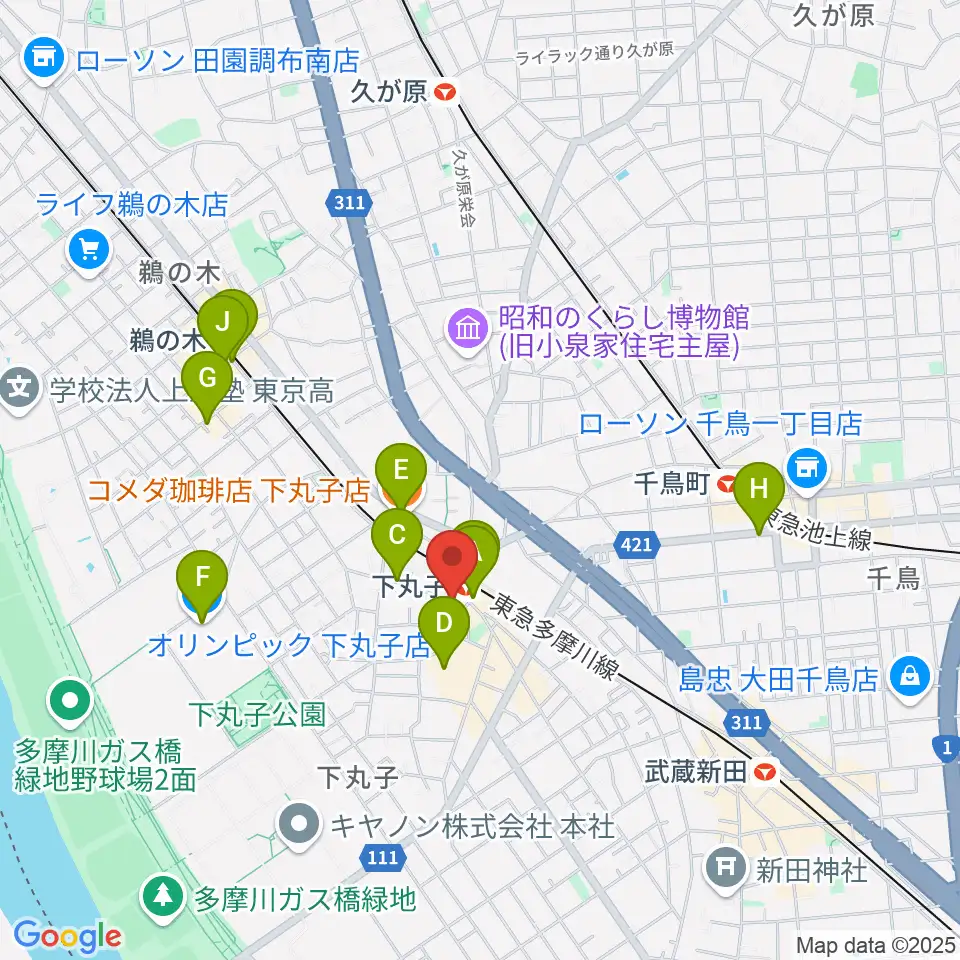 STUDIO楽 下丸子店周辺のカフェ一覧地図
