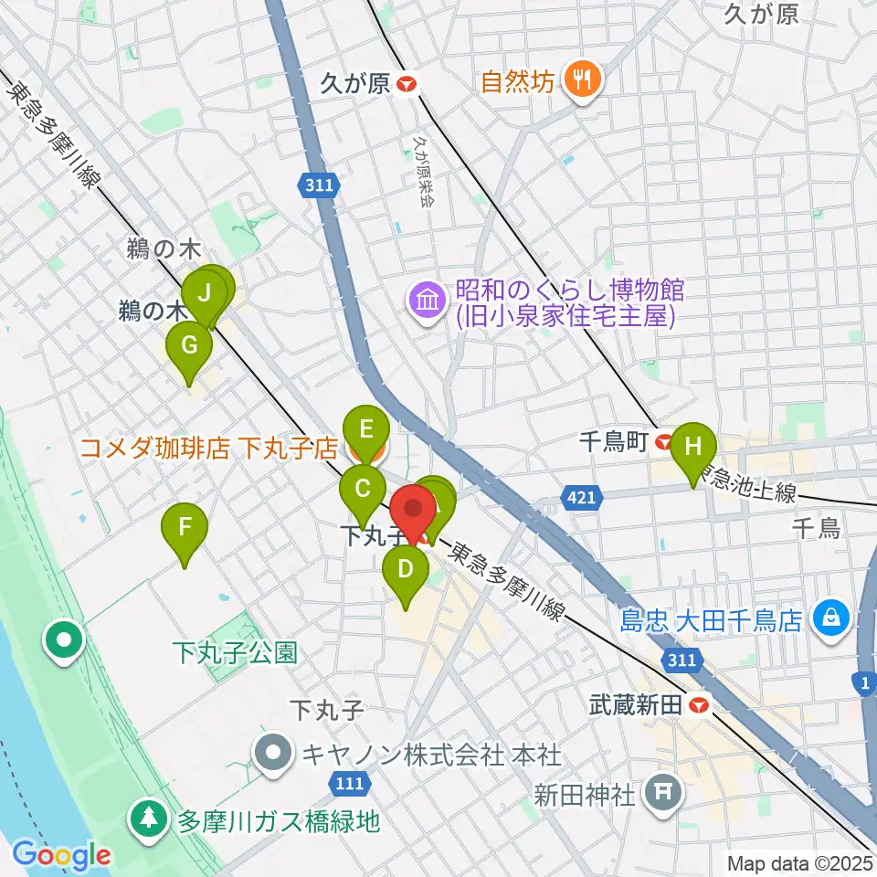 STUDIO楽 下丸子店周辺のカフェ一覧地図