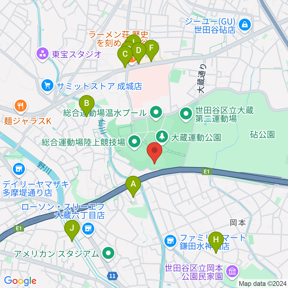 世田谷区立総合運動場野球場周辺のカフェ一覧地図