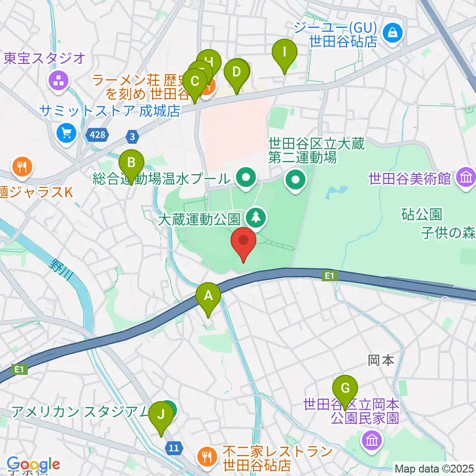 世田谷区立総合運動場野球場周辺のカフェ一覧地図