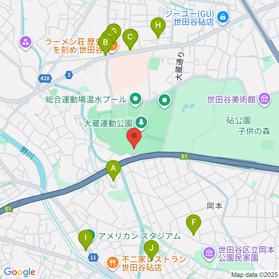 世田谷区立総合運動場野球場周辺のカフェ一覧地図