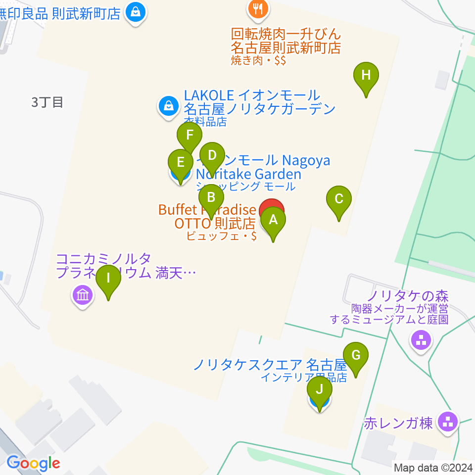 プラネタリウム満天NAGOYA周辺のカフェ一覧地図