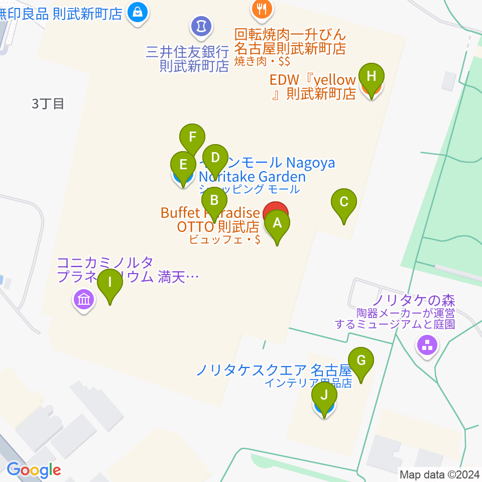 プラネタリウム満天NAGOYA周辺のカフェ一覧地図