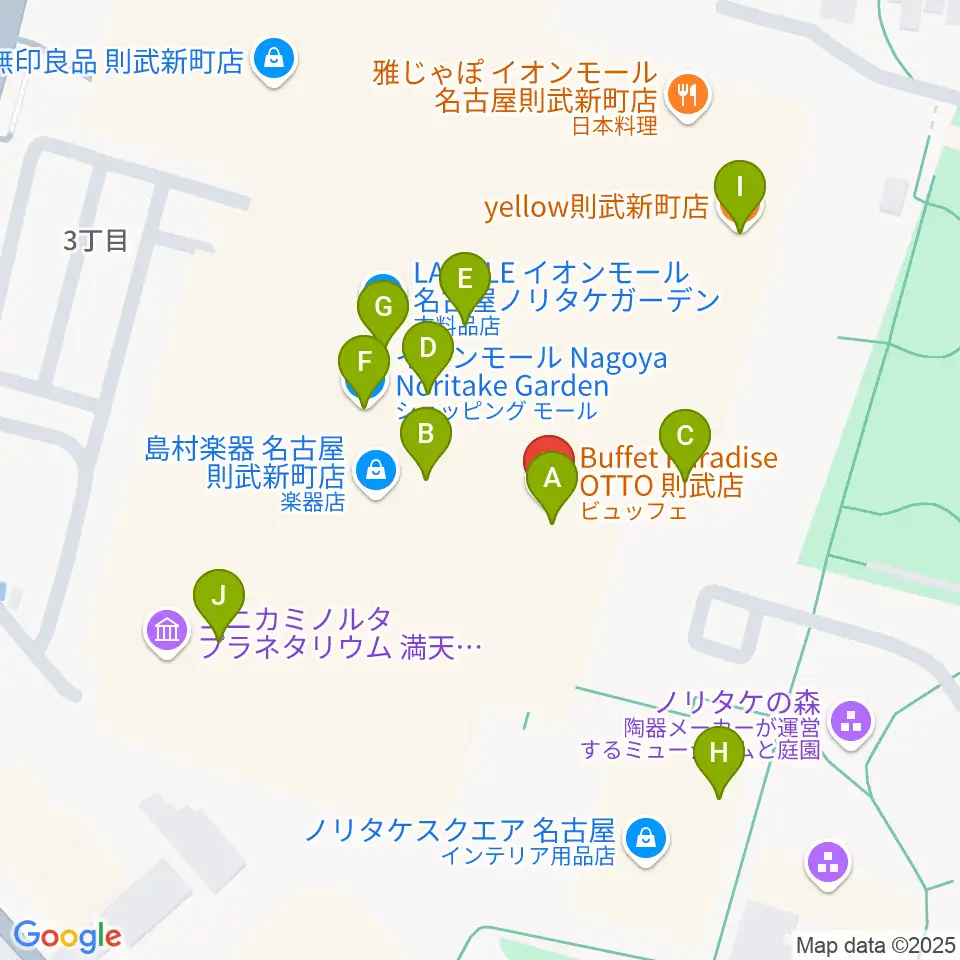 プラネタリウム満天NAGOYA周辺のカフェ一覧地図