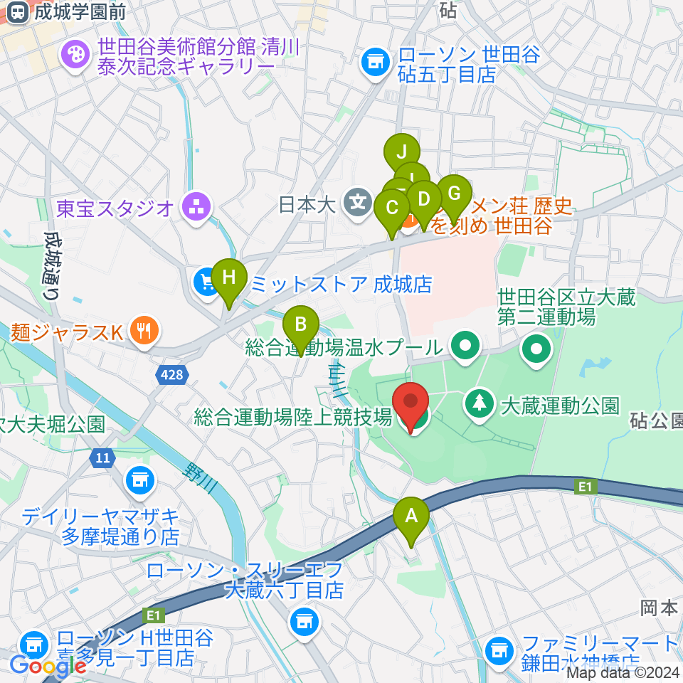 世田谷区立総合運動場陸上競技場周辺のカフェ一覧地図