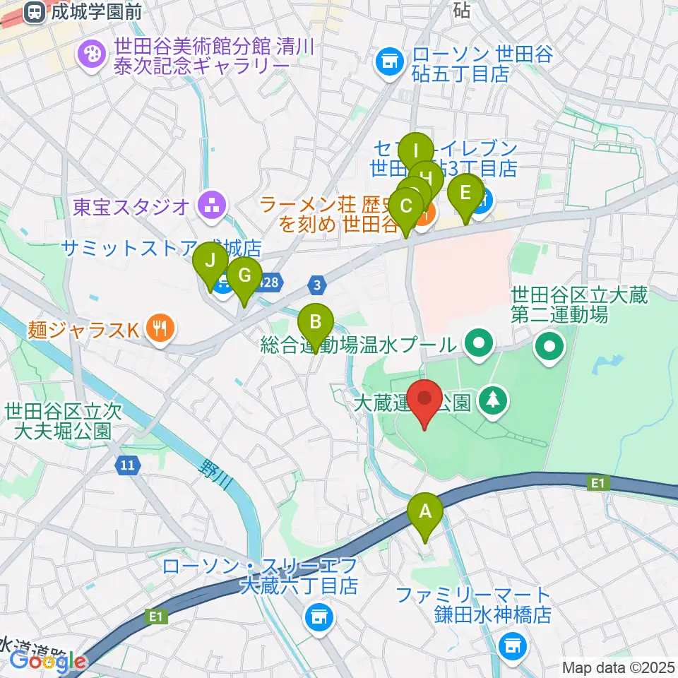 世田谷区立総合運動場陸上競技場周辺のカフェ一覧地図