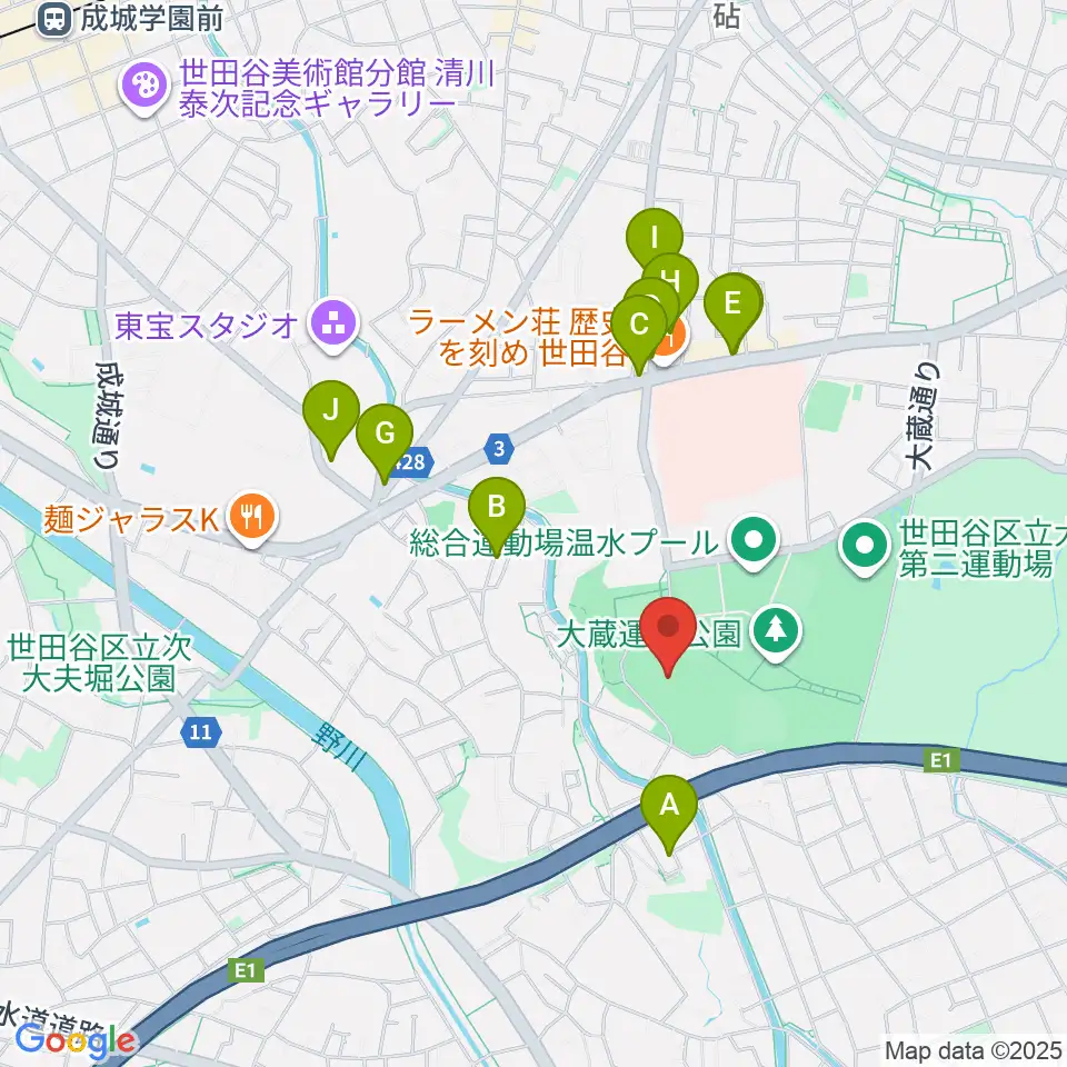 世田谷区立総合運動場陸上競技場周辺のカフェ一覧地図