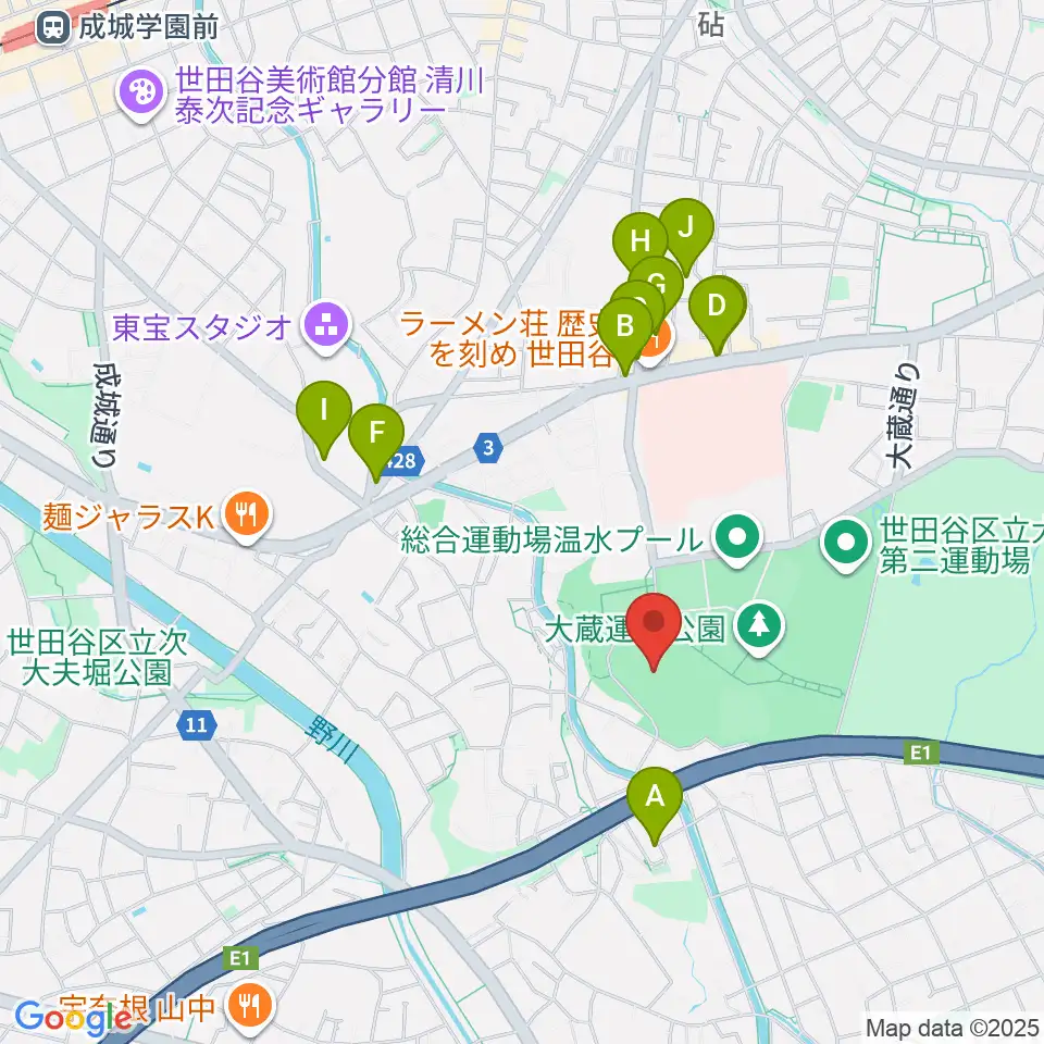 世田谷区立総合運動場陸上競技場周辺のカフェ一覧地図