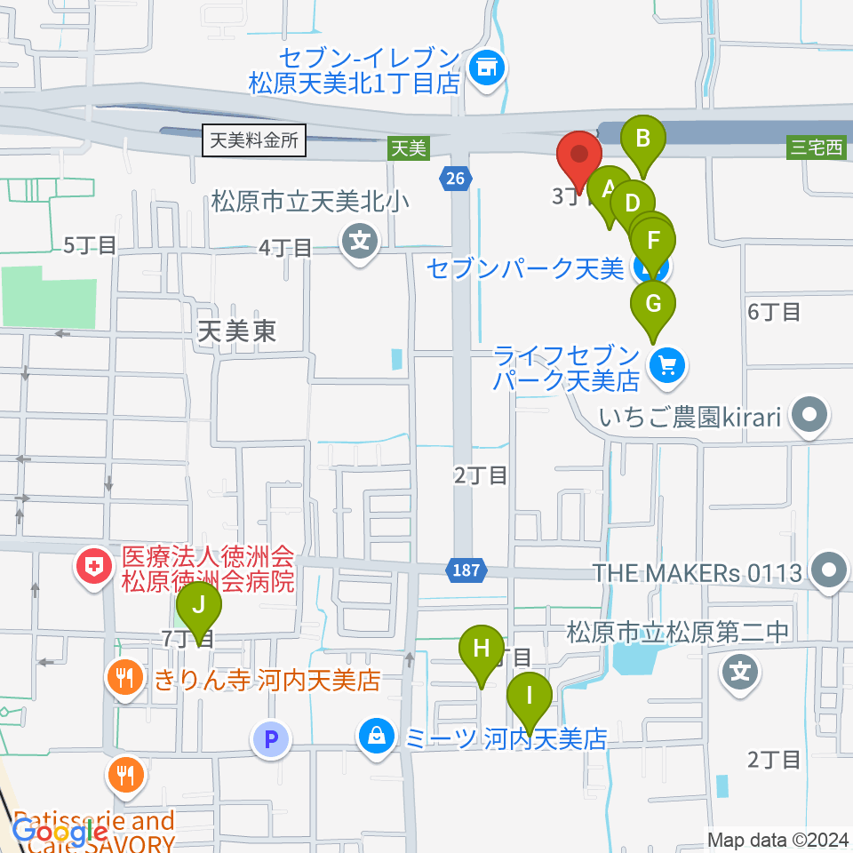 島村楽器 セブンパーク天美店周辺のカフェ一覧地図