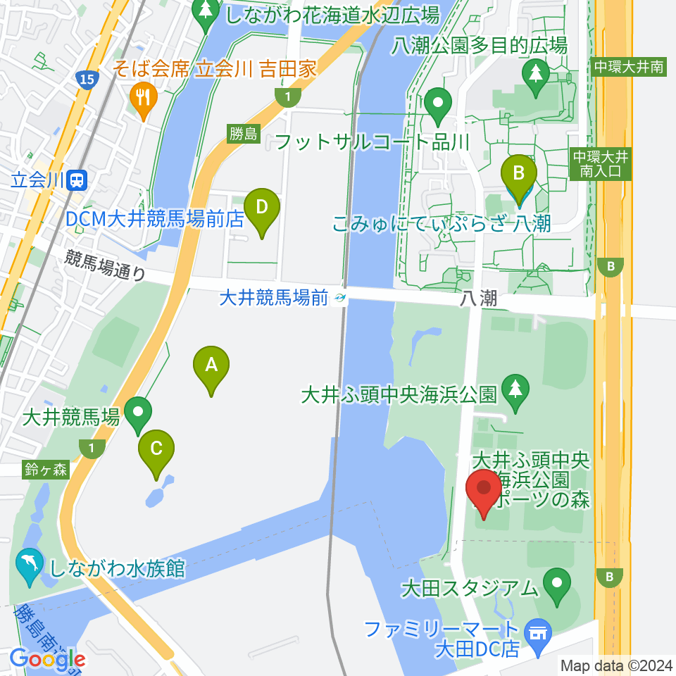 大井ふ頭中央海浜公園野球場周辺のカフェ一覧地図