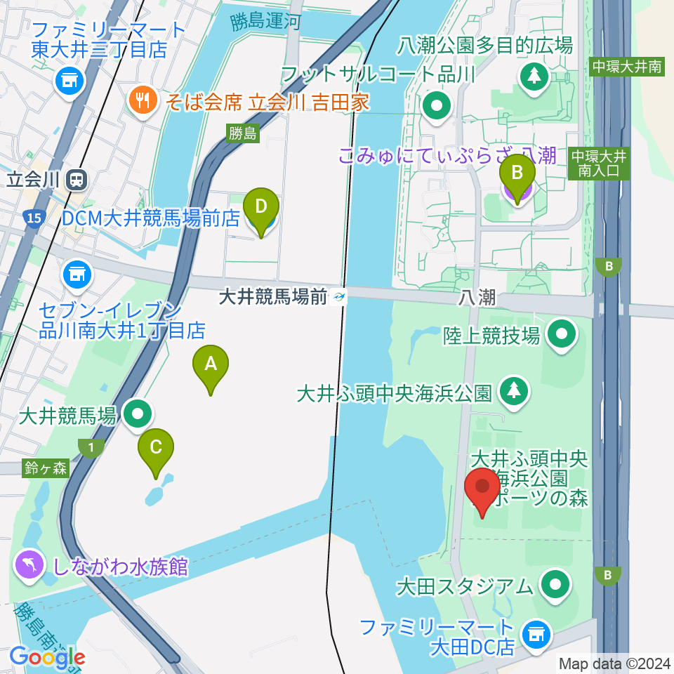 大井ふ頭中央海浜公園野球場周辺のカフェ一覧地図